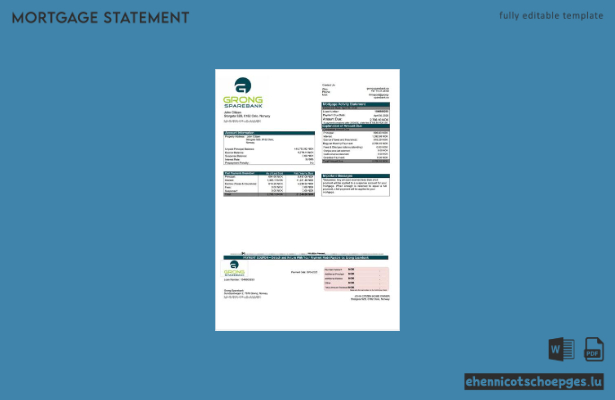 Hypothekenabrechnung der norwegischen Grong Sparebank (Word- und PDF-Beispiel)